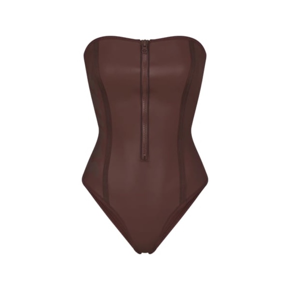 Skims Rubberized Scuba Swim Strapless One Piece - Cocoa - Picture 1 of 3